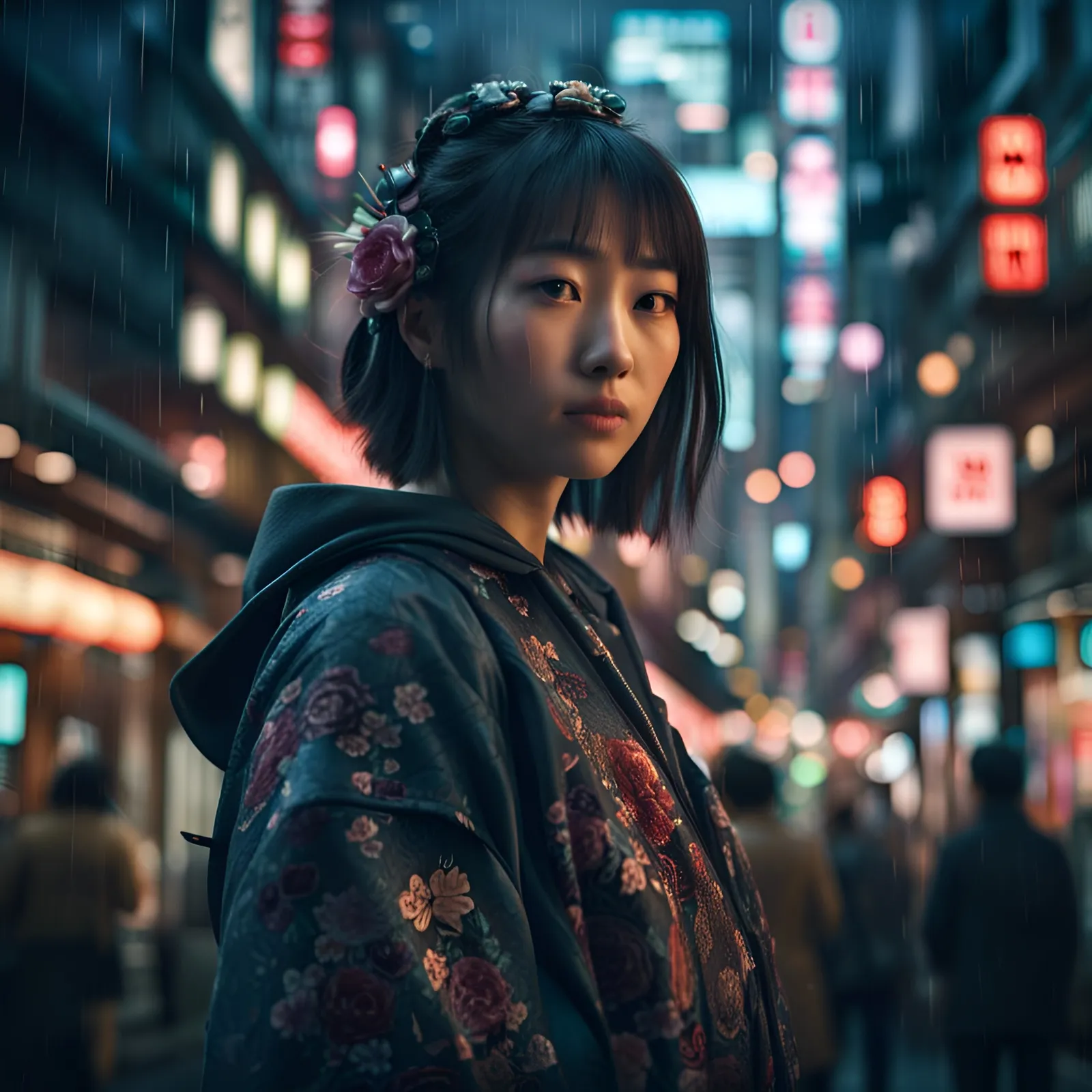 A rainy night in Shibuya crossing